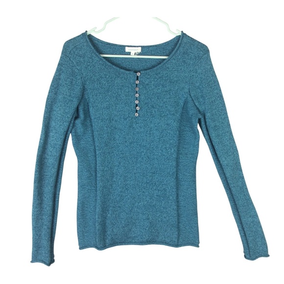 Sundance Tops - Sundance Silk Blend Knitted Long Sleeve Top Sweater Blue Henley Soft Size S